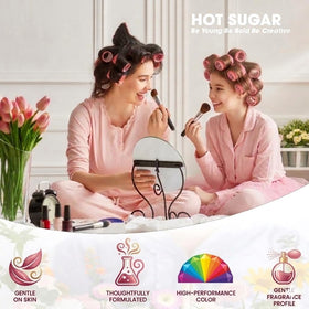 Hot Sugar lip balms and gloss swatches on arm showing color range and moisturizing finish benefits