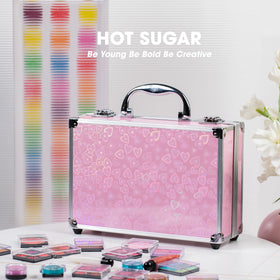 Hot Sugar case in hand size comparison showing compact portability and travel-ready convenience