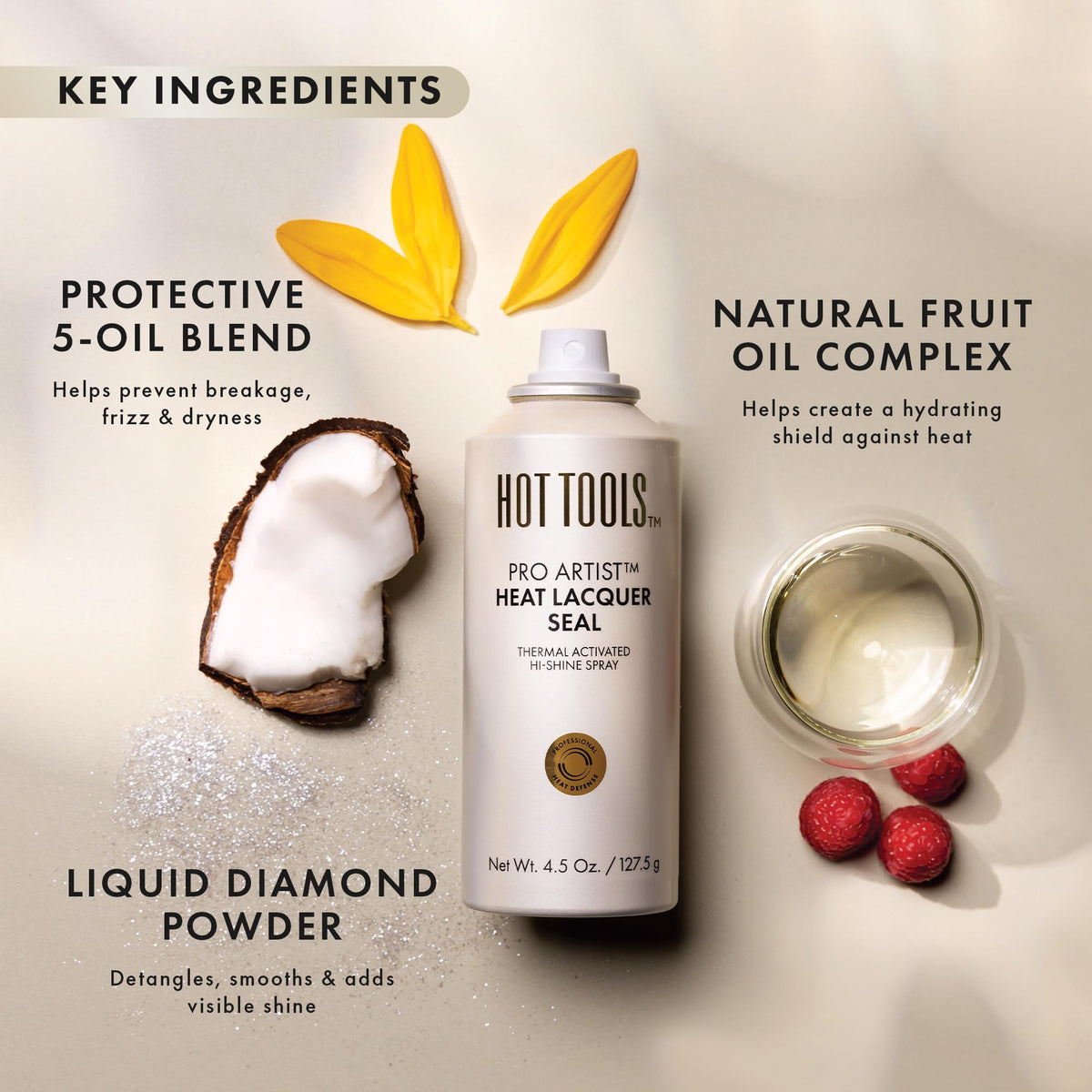 HOT TOOLS spray in use during blowout to protect hair from heat
