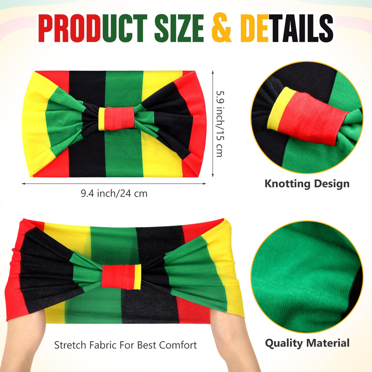 Hoteam close-up of fabric texture highlighting stretch and comfort in Rasta colors