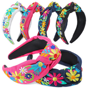Hoteam front view of four colorful embroidered headbands showing variety and festive look