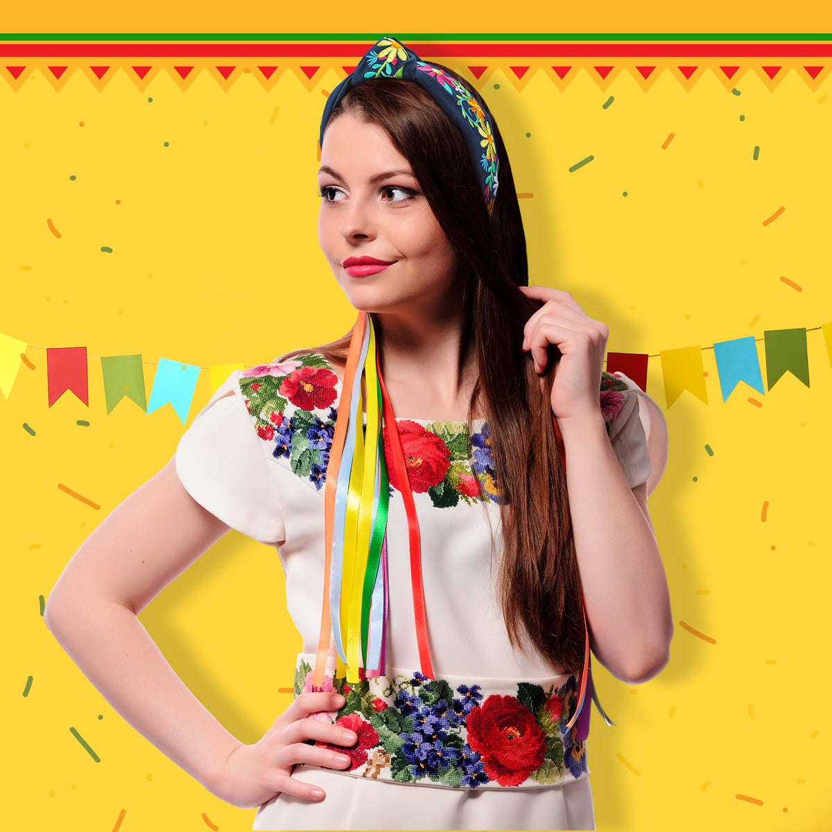 Hoteam model wearing a headband at a party creating festive outfit enhancement