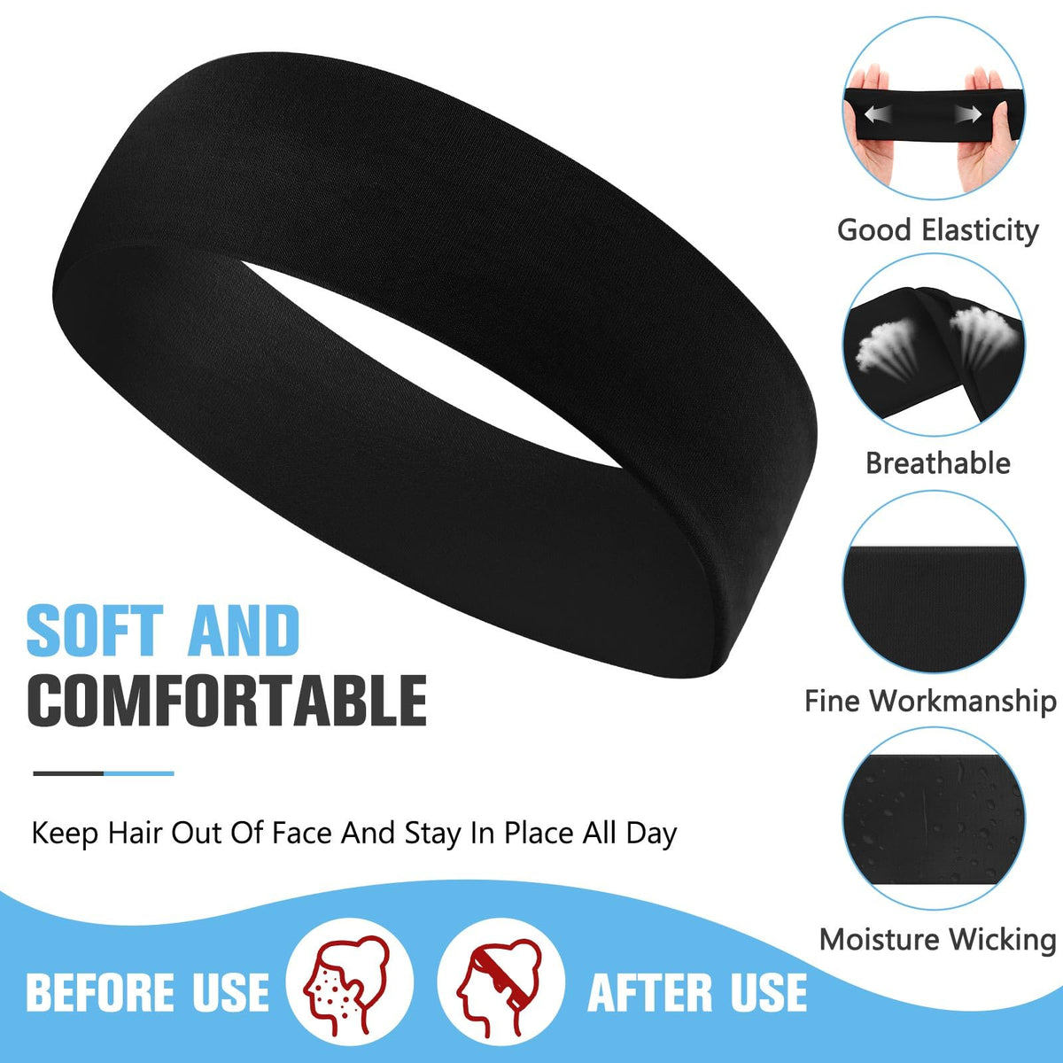 Hotop headbands flat on wood displaying shape and quick-dry fabric benefit