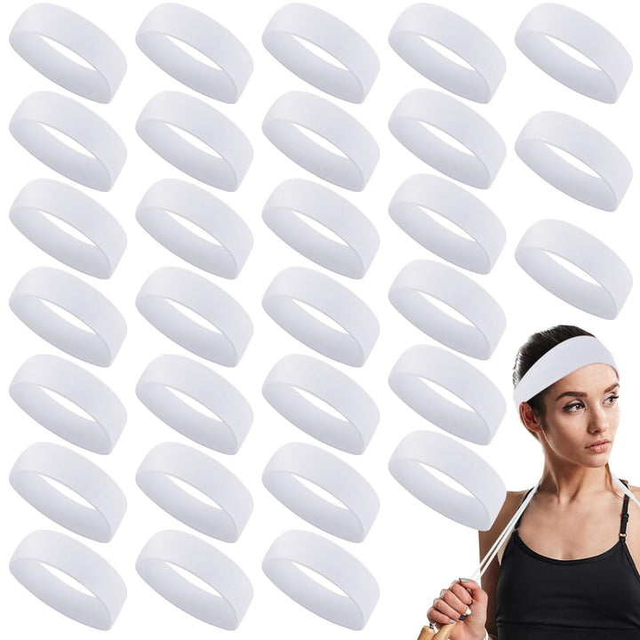 Hotop front view of 30-pack white headbands showing clean bulk packaging and value