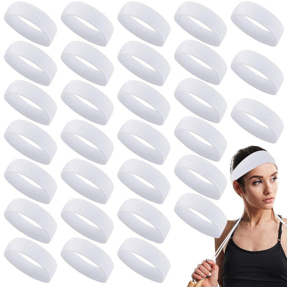 Hotop front view of 30-pack white headbands showing clean bulk packaging and value