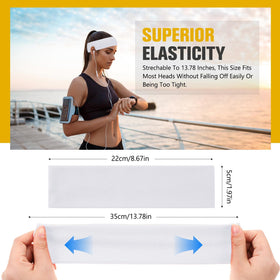 Hotop headband stretched between hands illustrating 22x5 cm fit and elastic support
