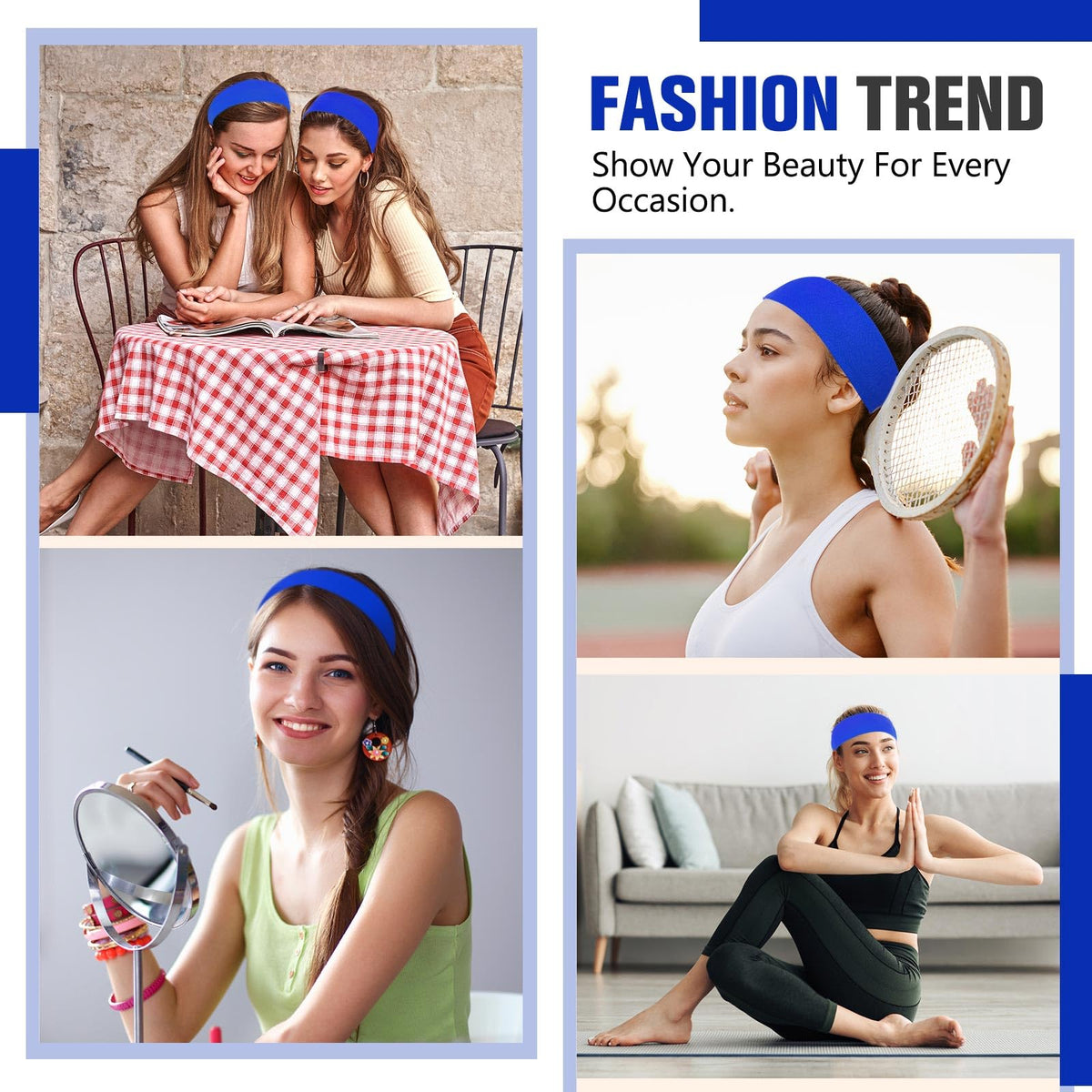 Hotop stacked headbands in royal blue illustrating consistent color for teams