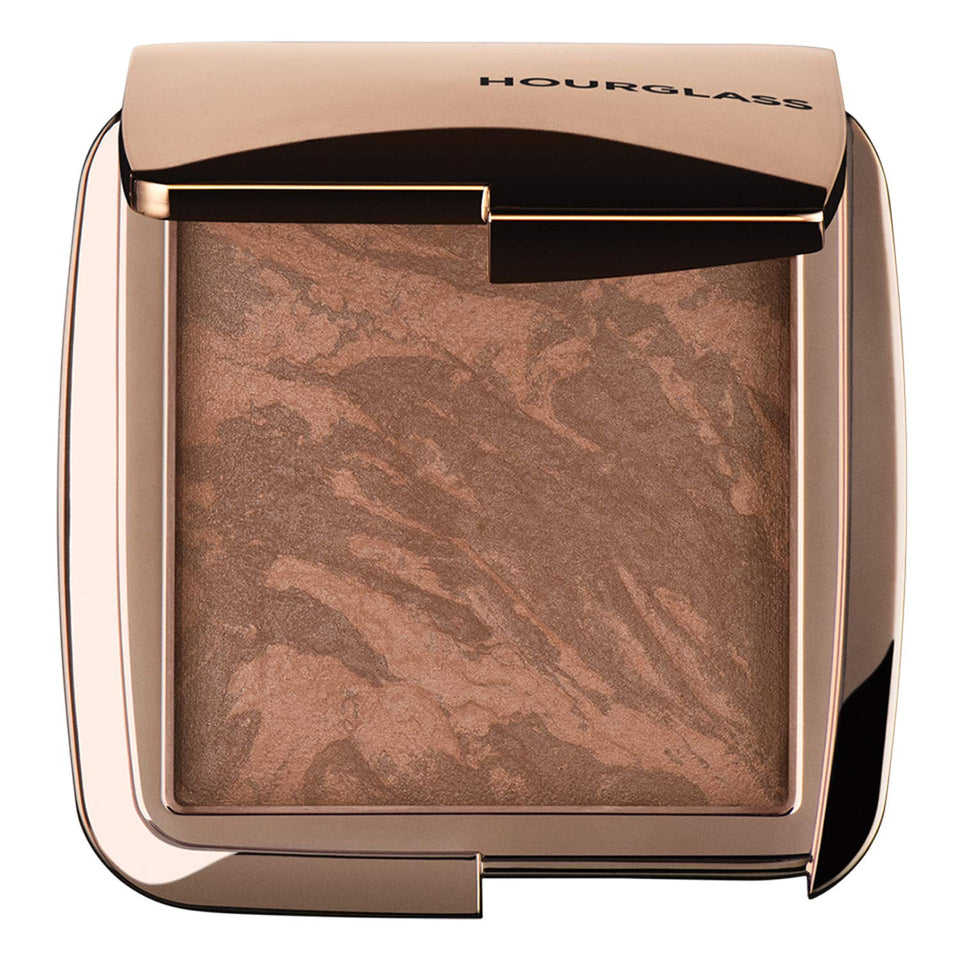 Hourglass ambient bronzer compact front view showing sleek packaging and warm shade