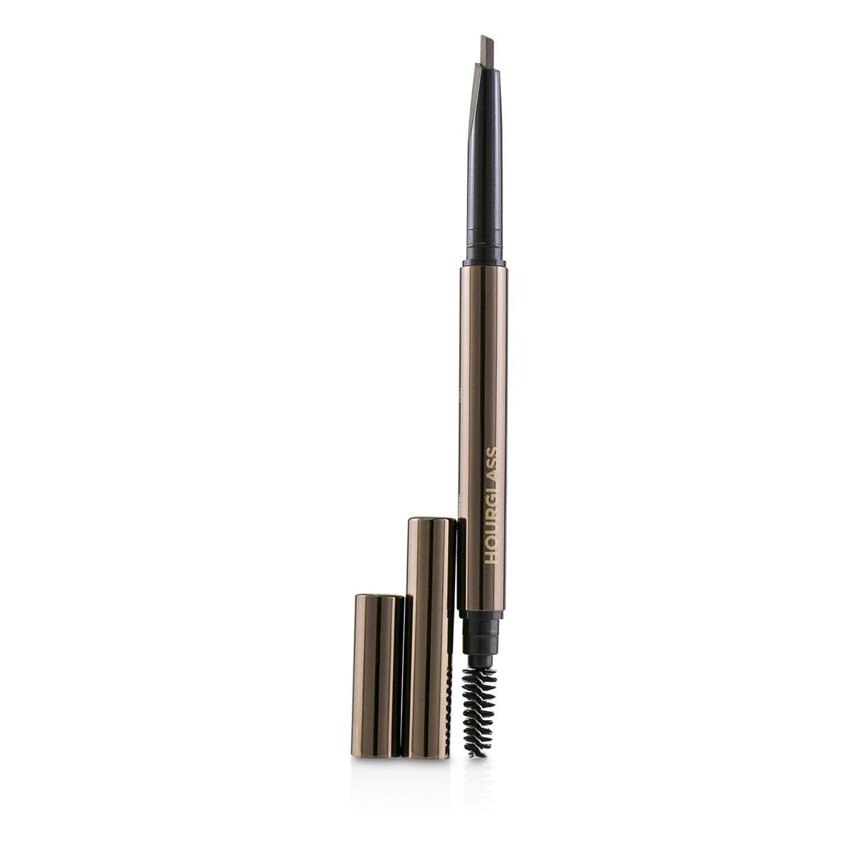 Hourglass pencil in use on model brow blending for natural defined shape