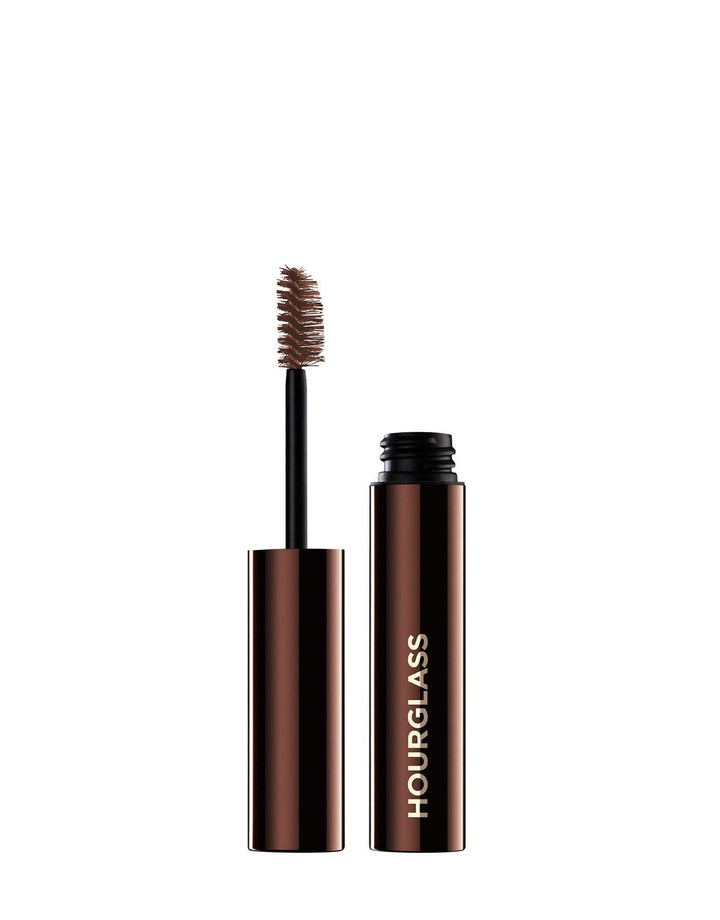 HOURGLASS front packaging of Arch Brow Volumizing Fiber Gel showing auburn shade and benefits