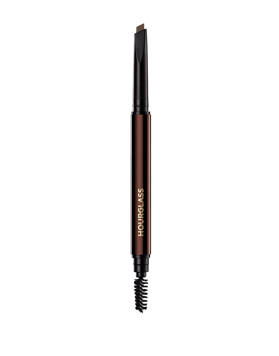 HOURGLASS front view of brow sculpting pencil showing compact double-ended design and benefit of convenience