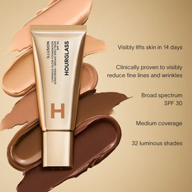 HOURGLASS open bottle with visible dispenser revealing easy, mess-free application