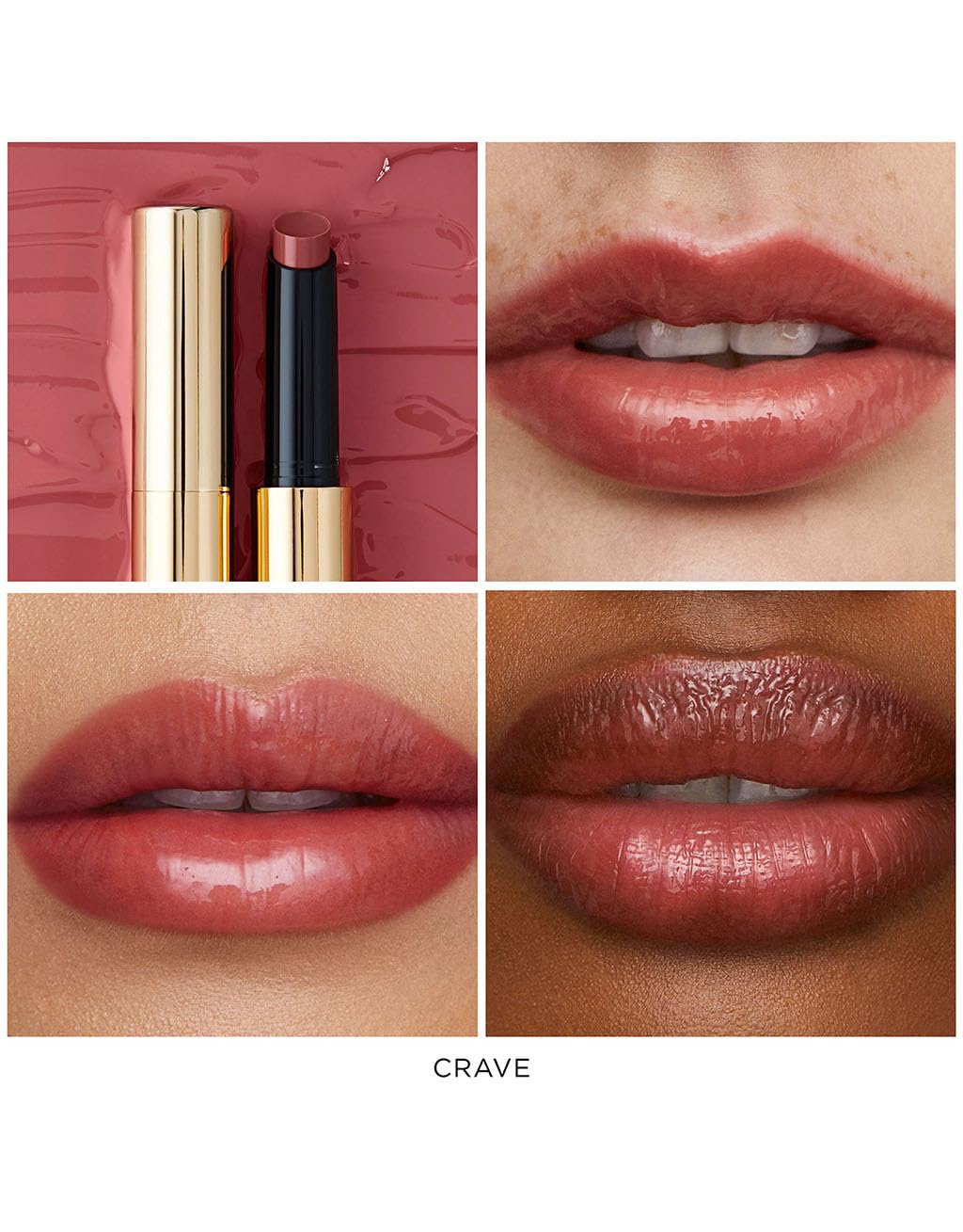 HOURGLASS Phantom texture close-up showing glossy finish and hydrating balm for smooth lips