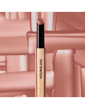 HOURGLASS packaging label detail showing shade name and clean, vegan benefit
