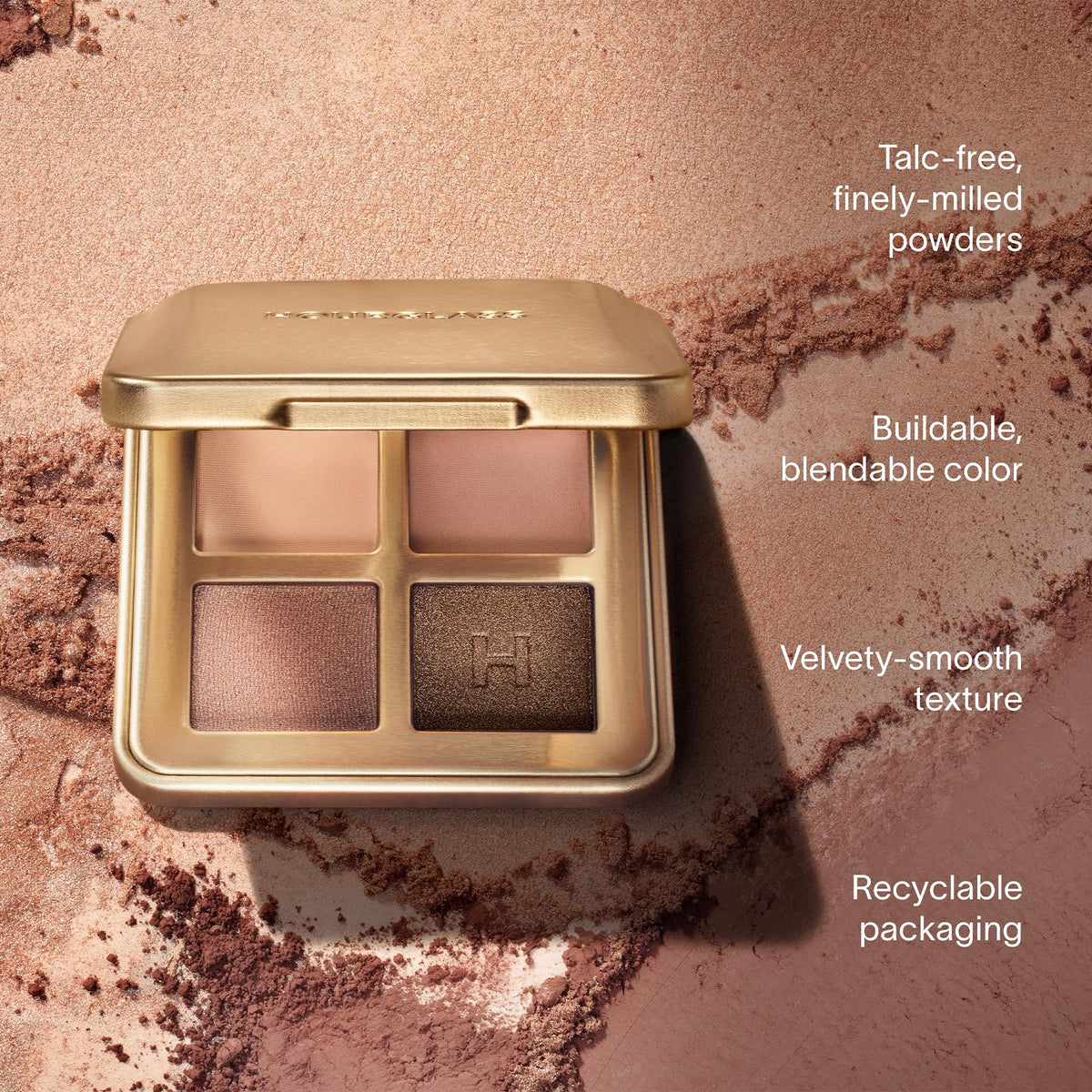 HOURGLASS palette held in hand showing compact scale and travel-friendly convenience benefit