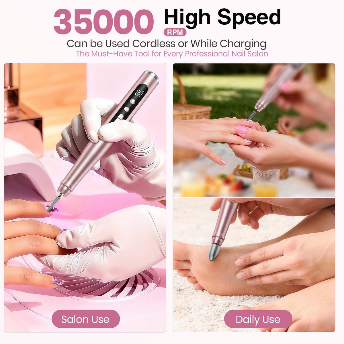 Hoxida drill in use on acrylic nail for smooth professional finish