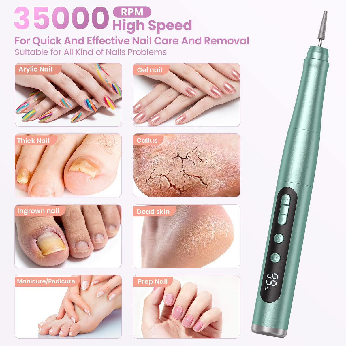 Hoxida in-use on a foot showing pedicure callus smoothing and comfortable handling