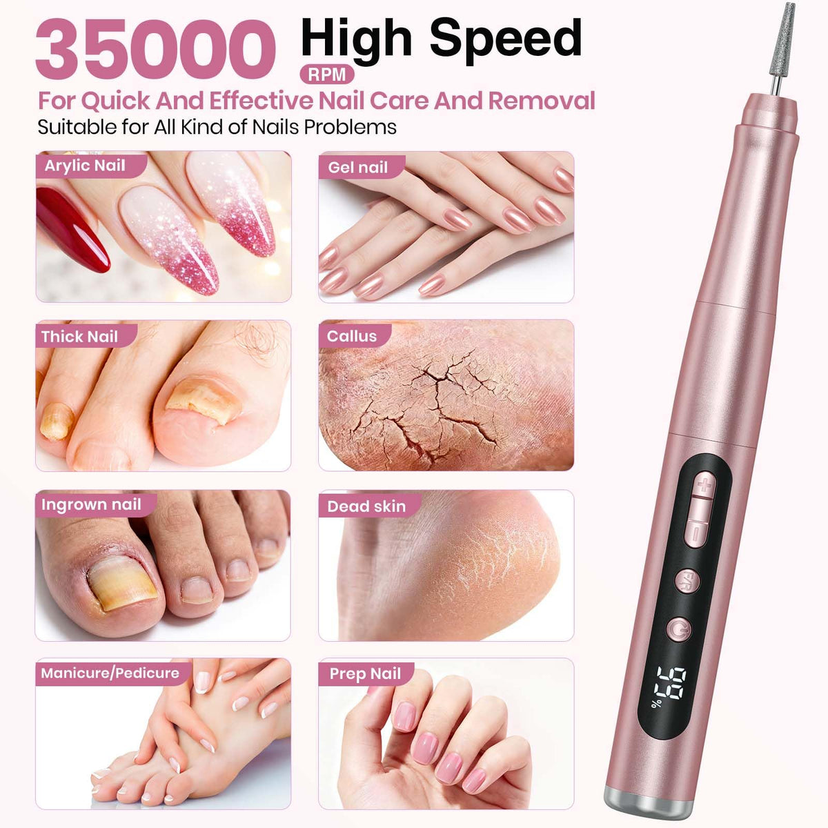 Hoxida sanding bands and bits laid out for diverse nail tasks
