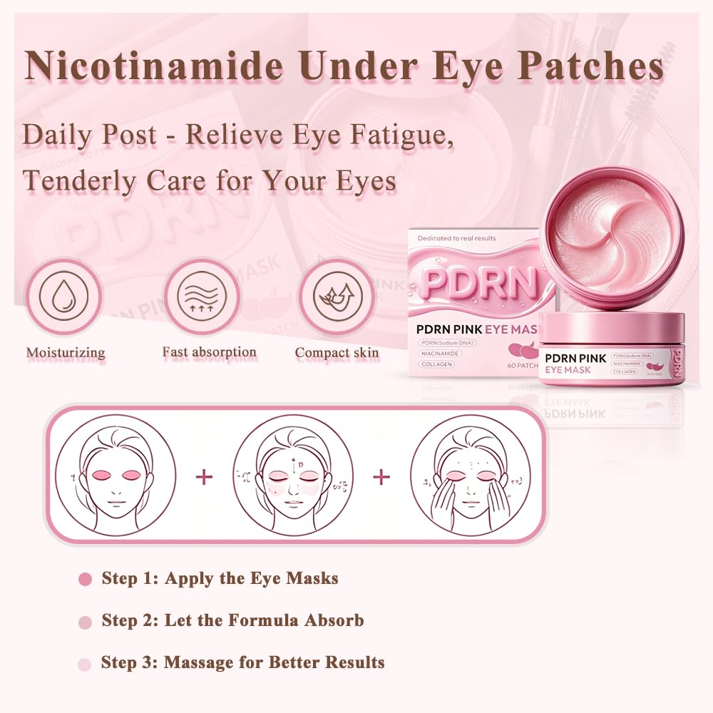 HPUFKOT under-eye patches applied to closed eye demonstrating secure fit and cooling effect
