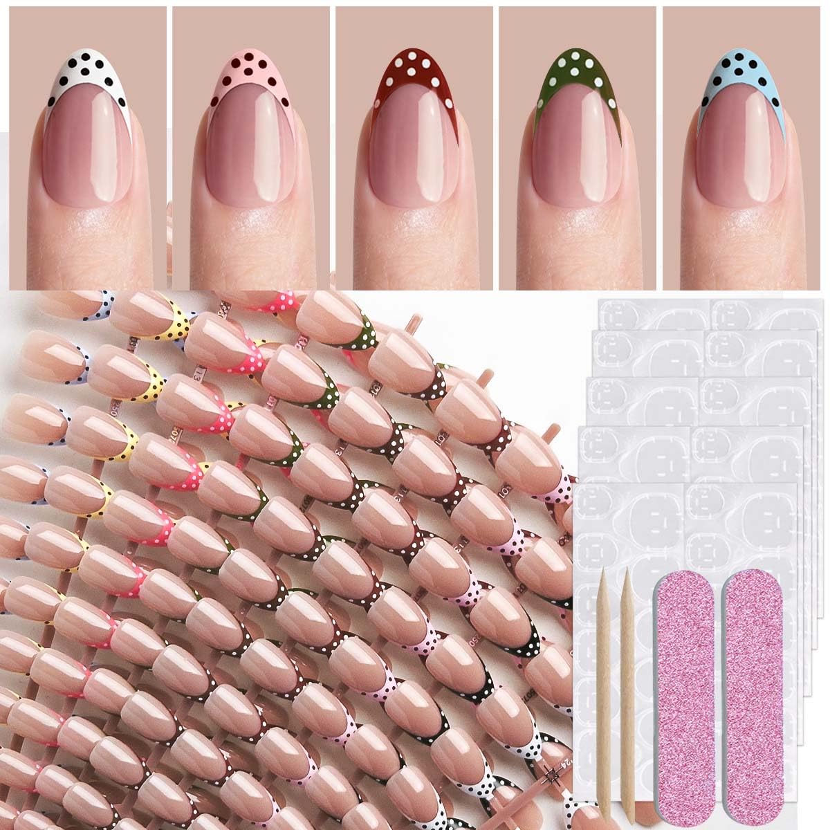 HPYFOI close-up of French tip and polka dots showing design detail and salon look benefit