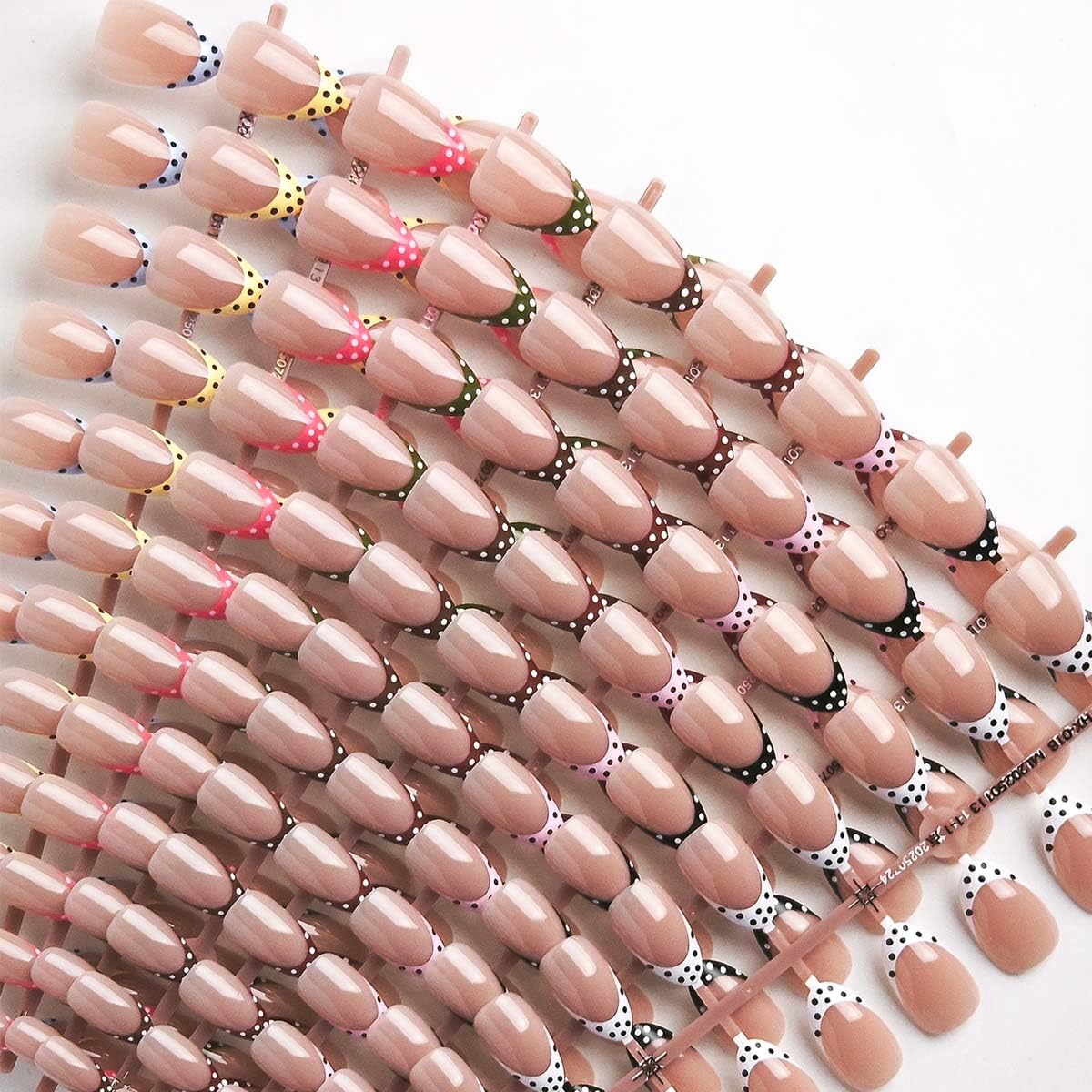 HPYFOI front packaging showing 216-piece polka dot press-on nails and colors benefit quick selection