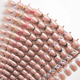 HPYFOI front packaging showing 216-piece polka dot press-on nails and colors benefit quick selection