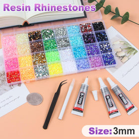 HRLbrc close-up of 3mm jelly resin rhinestones showing cut and AB shine, enhances sparkle