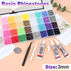 HRLbrc close-up of 3mm resin rhinestones showing bright sparkle and durable finish