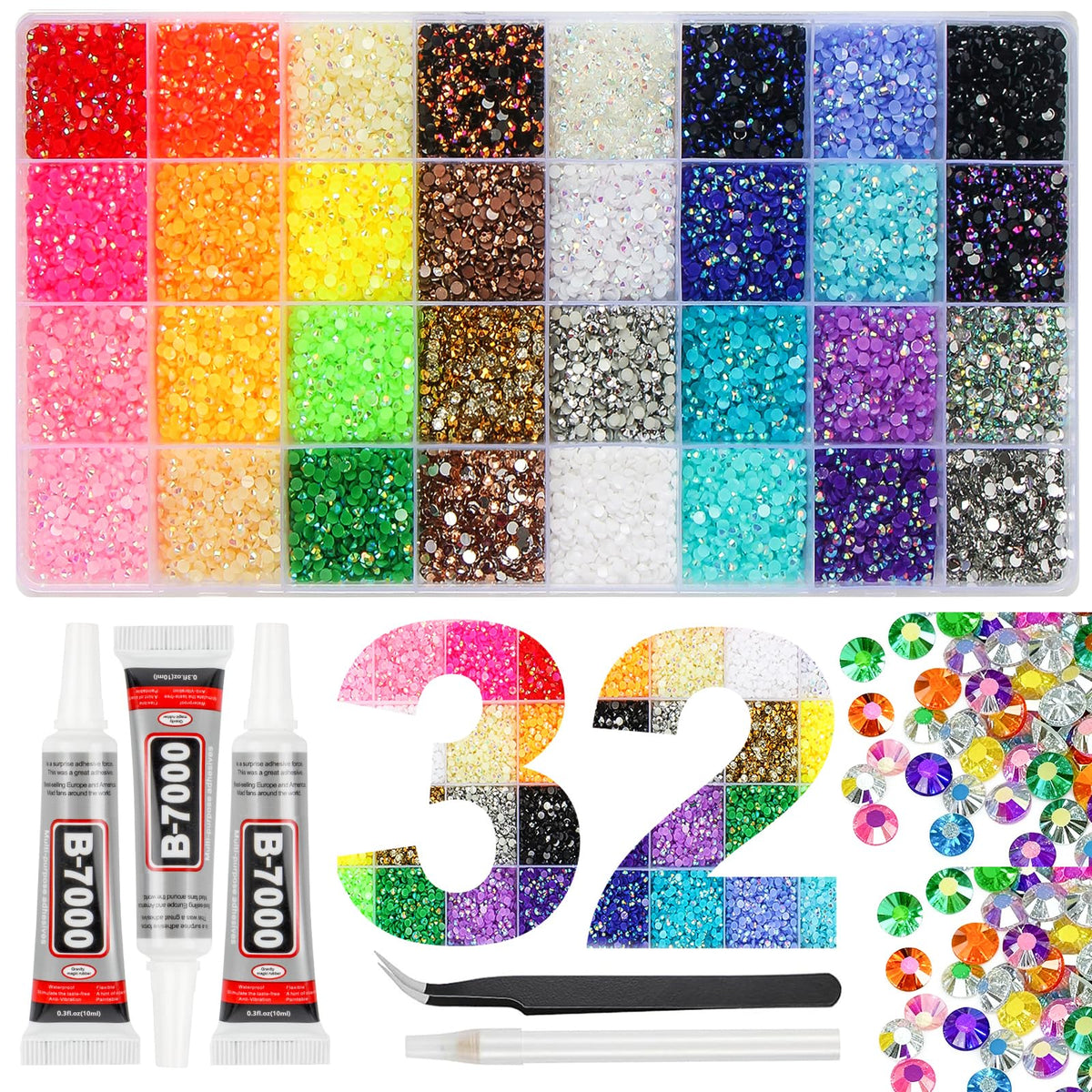 HRLbrc front packaging showing 32-grid box and organized rhinestones for easy access