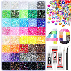 HRLbrc front packaging showing full 40-color rhinestone kit and included tools