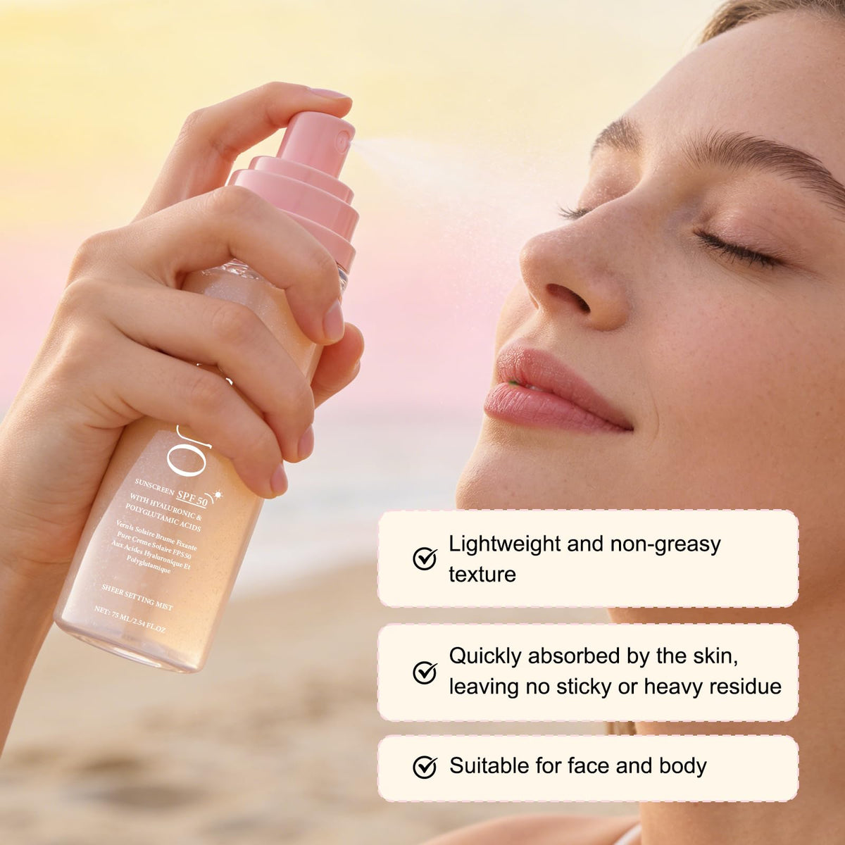 HRTTUO spray applied over foundation maintaining makeup finish