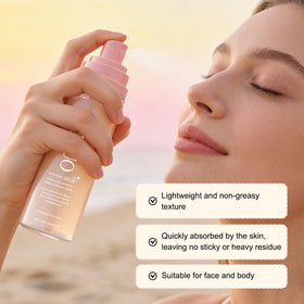 HRTTUO spray applied over foundation maintaining makeup finish