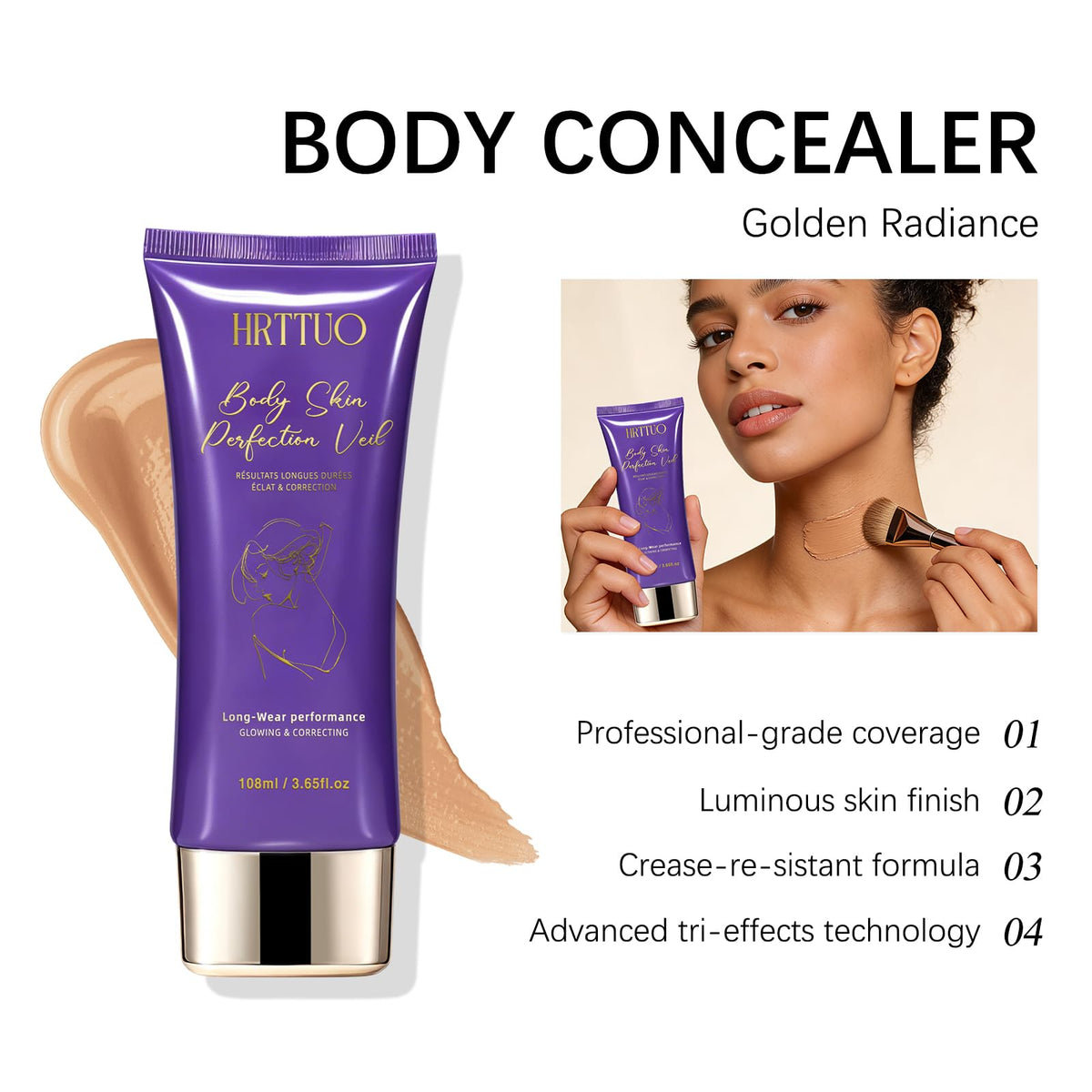 HRTTUO brush with open concealer demonstrating precise application benefit