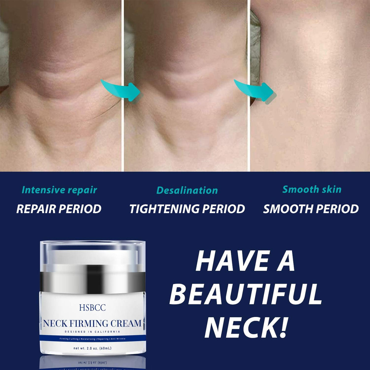 HSBCC neck cream being massaged upward on neck demonstrating application technique and hydration