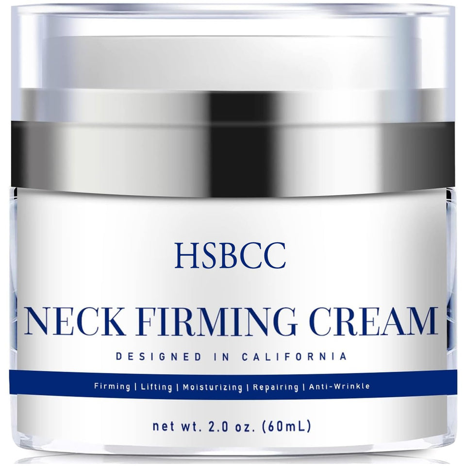 HSBCC neck cream front packaging showing 60 ml jar and clear branding for targeted firming