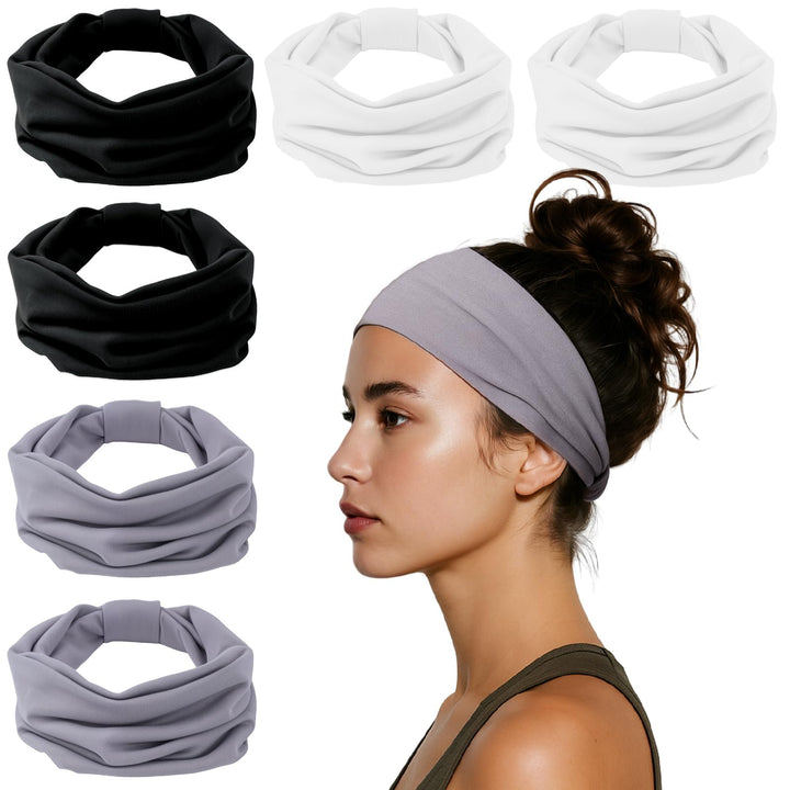 HSEM front view of six black white gray headbands showing color mix and convenience