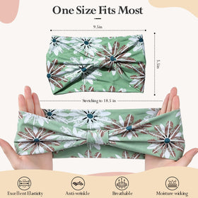 HSEM closeup of green floral headband knot showing decorative detail and secure fit