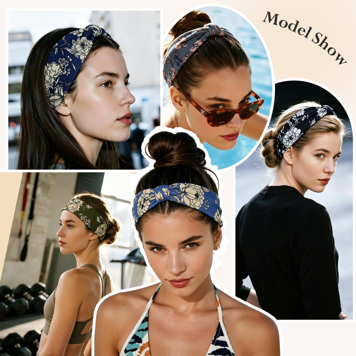 HSEM headband in bathroom spa setting showing makeup and skincare convenience