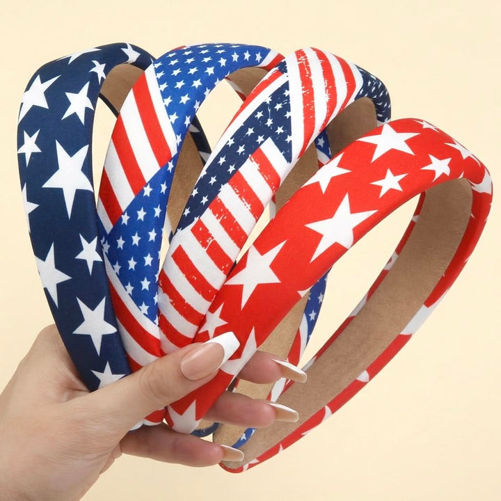 Huachi front view of 4-pack headbands showing patriotic packaging and convenience