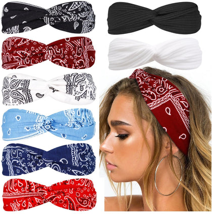 Huachi front view of paisley headbands showing colorful set and styling options