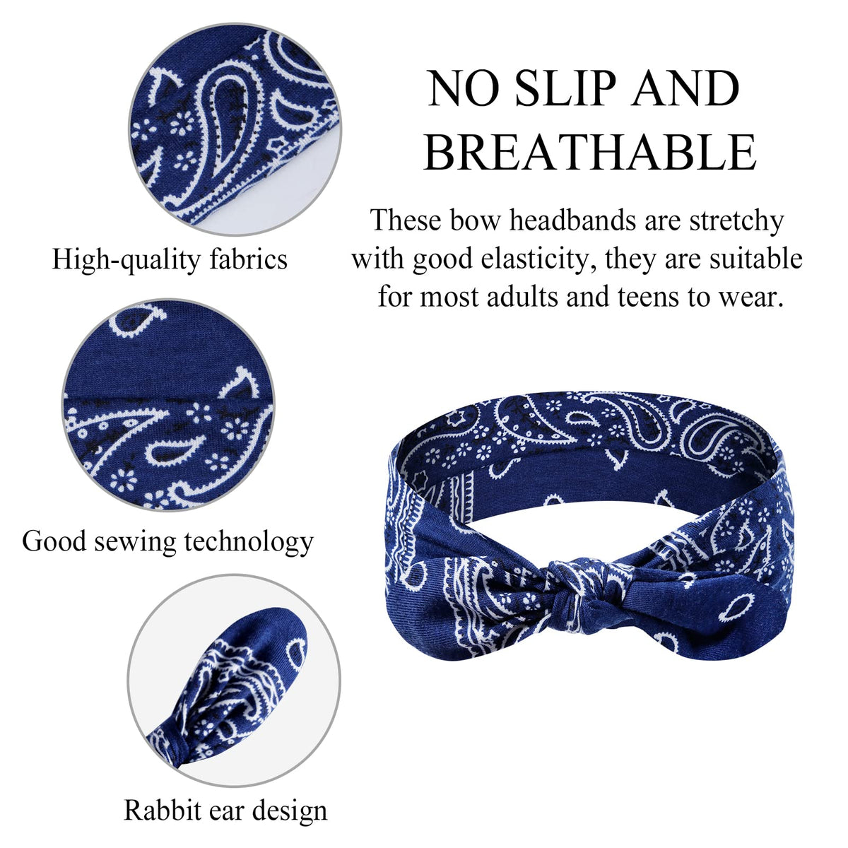 Huachi headband worn with ponytail demonstrating secure comfortable hold