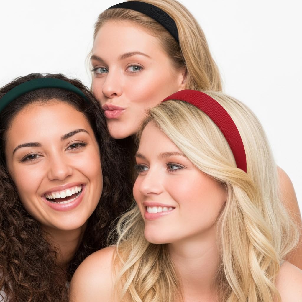 Huachi headband on long curly hair controlling flyaways and style