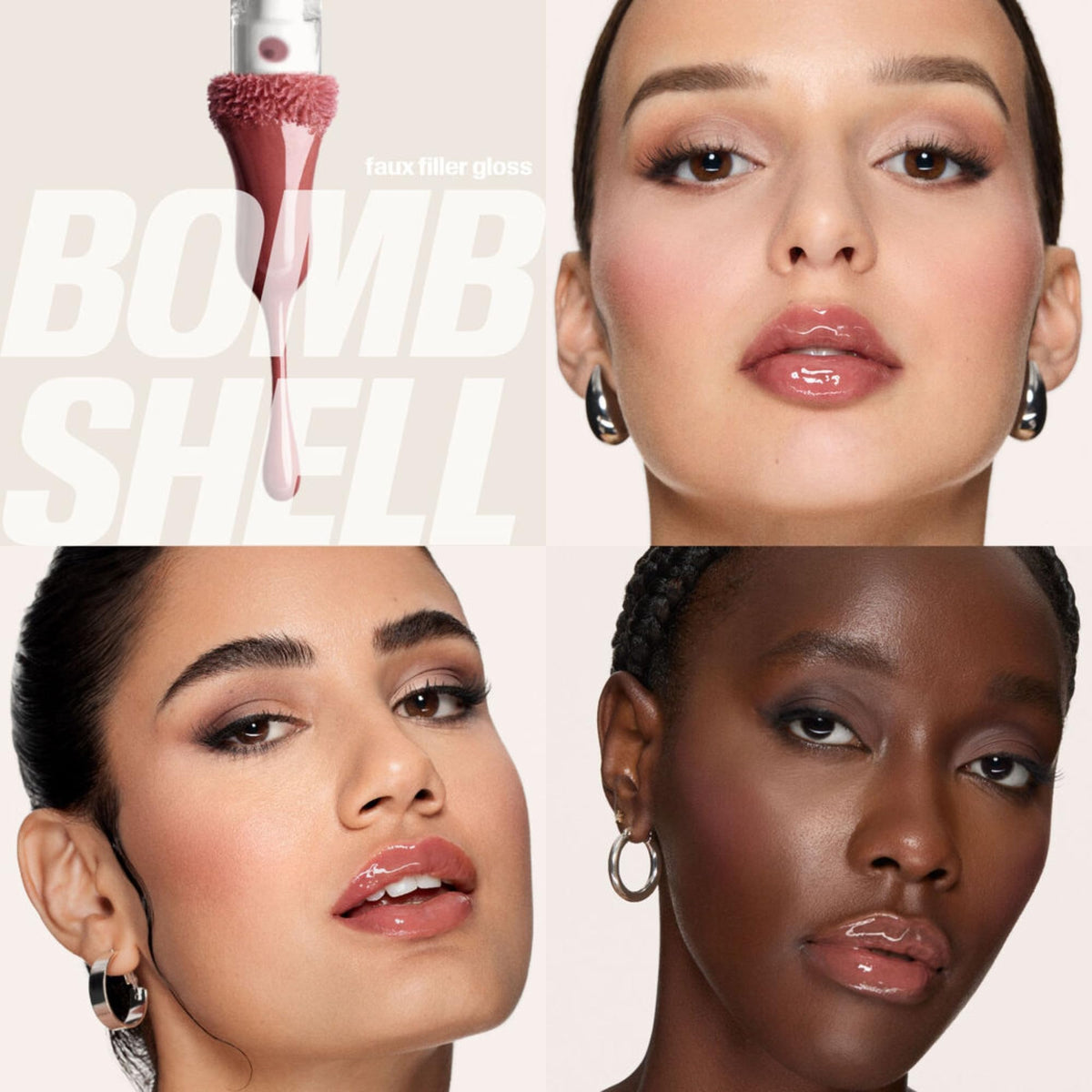 Huda application swatches on arm and lips showing pinky brown shade payoff