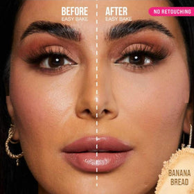 Huda texture close-up of Banana Bread powder illustrating smooth finish and oil control benefits