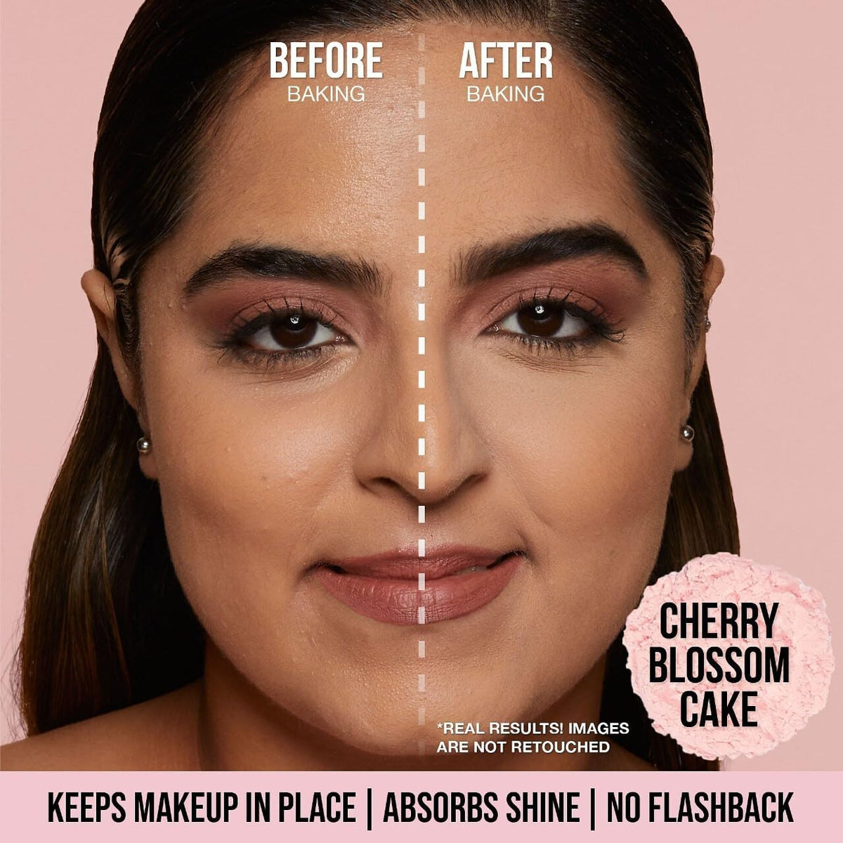 Huda Beauty Cherry Blossom powder texture close-up showing finely milled silky finish