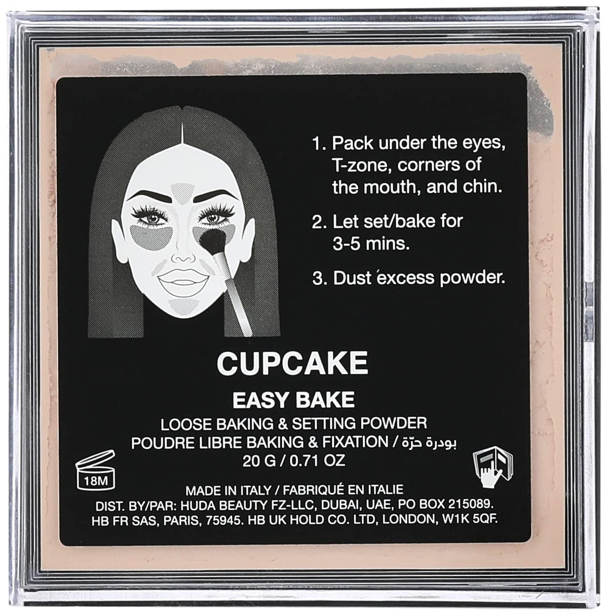 Huda Easy Bake Cupcake applying under-eye to brighten and set concealer