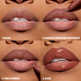 Huda Faux Filler gloss wand texture showing glossy finish and smoothing benefit