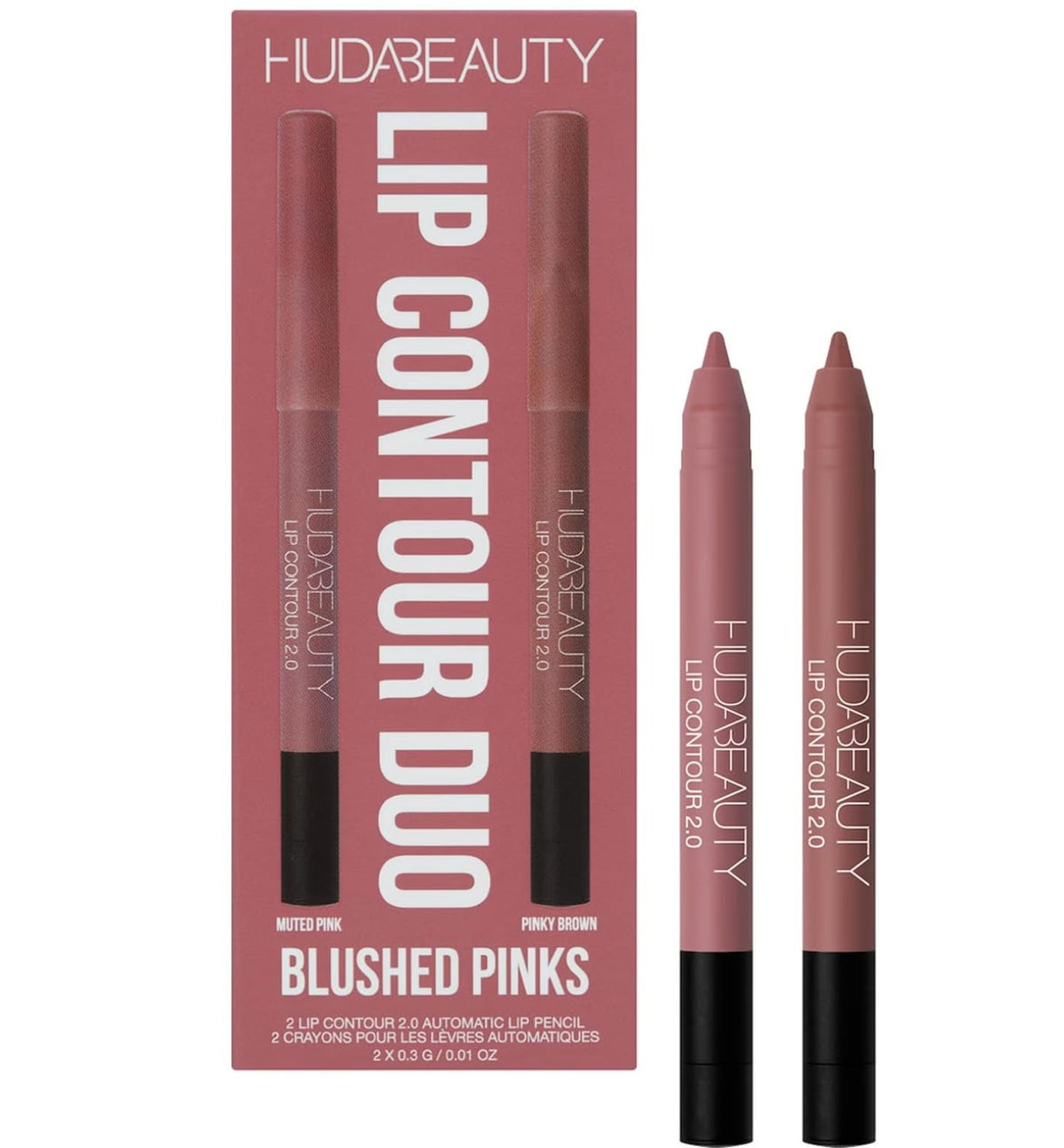 Huda front packaging showing duo and benefits of travel-ready liners