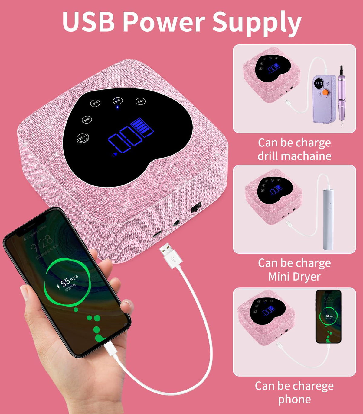 HUGMAPLE charging port and battery showing cordless convenience and portability