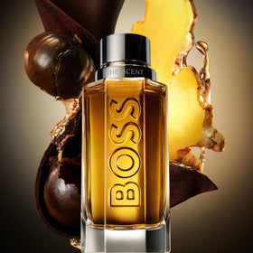 Hugo Boss shower gel bottle label detail highlighting fragrance identity and premium finish